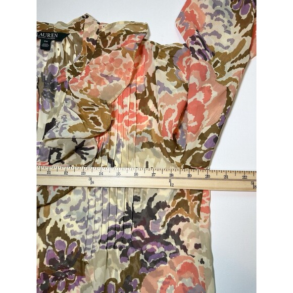 Lauren Ralph Lauren Multi Floral Sheer Ruffle Long Sleeve Blouse Top Women's PM - Picture 11 of 12